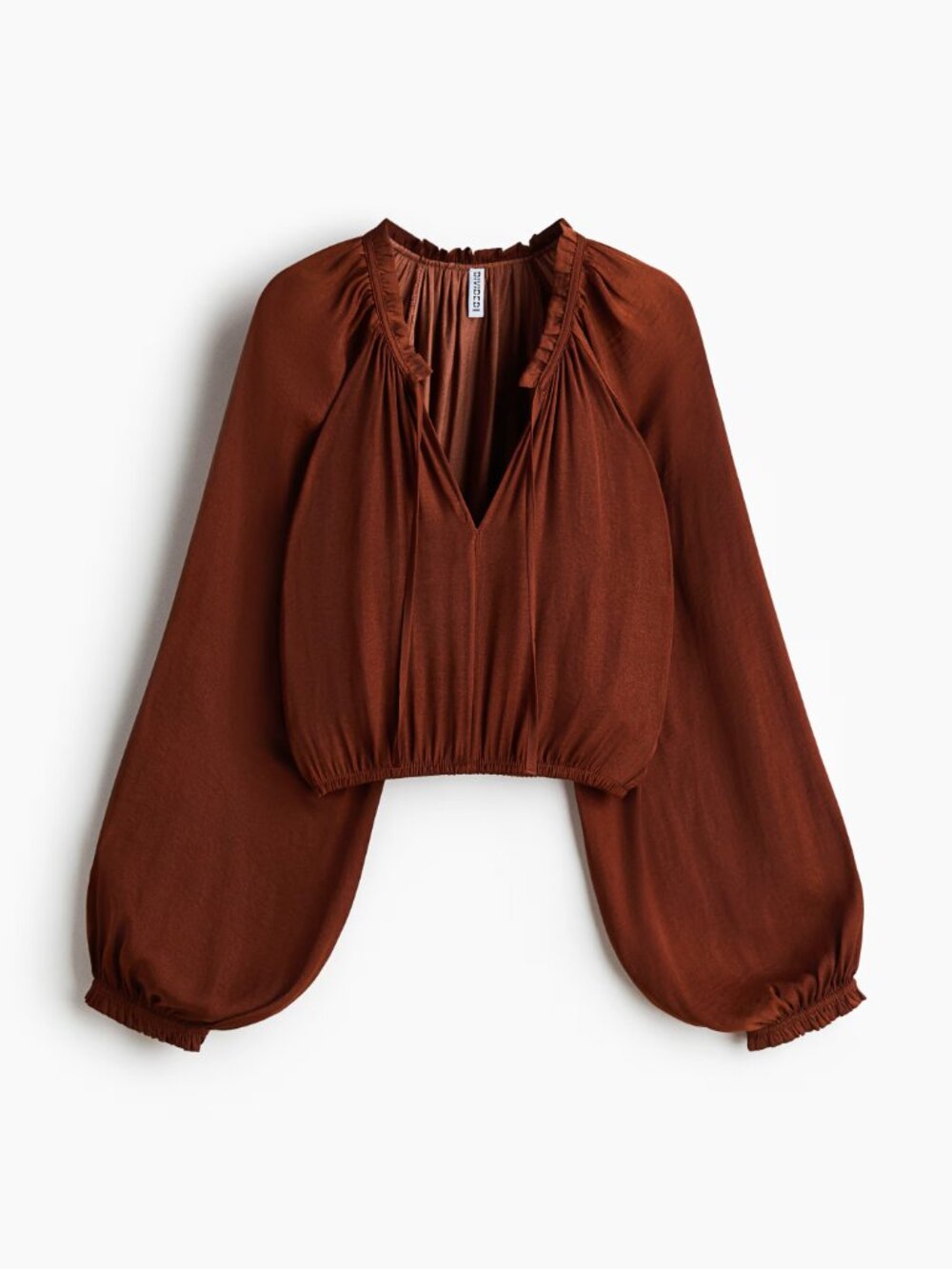 H&M Rust Tie-Neck Cropped Peasant Blouse XL NWT Boho Cottagecore 70s Romantic